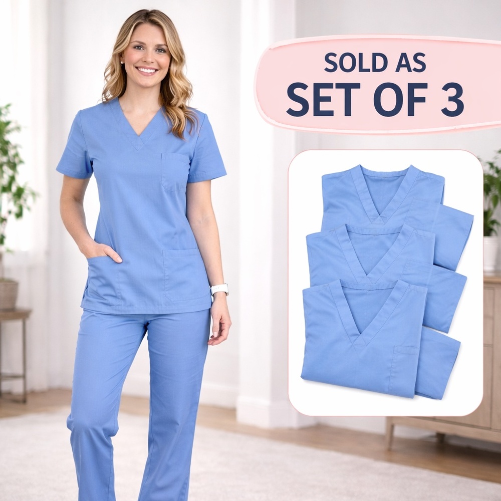 Light Blue Scrub Set – Bundle of 3 tops and matching pants